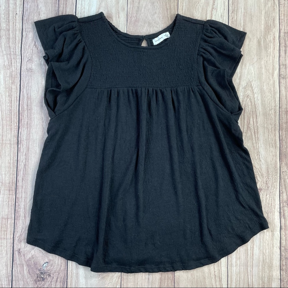 Gentle Fawn Black Flutter Sleeve Top Medium EUC!